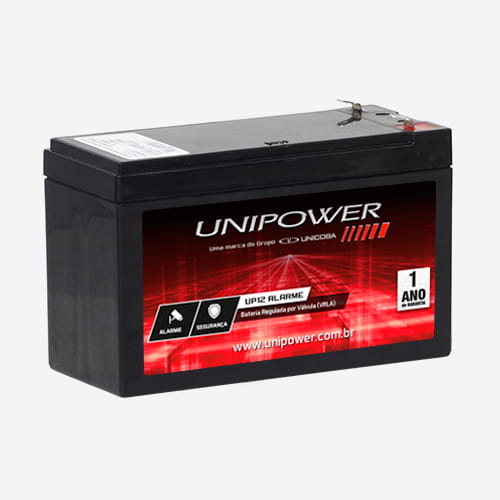 Bateria para alarme UP12 ALARME específica para centrais de alarme, com a qualidade reconhecida UNIPOWER e 12 meses de garantia Bateria para alarme UP12 ALARME específica para centrais de alarme, com a qualidade reconhecida UNIPOWER e 12 meses de garantia